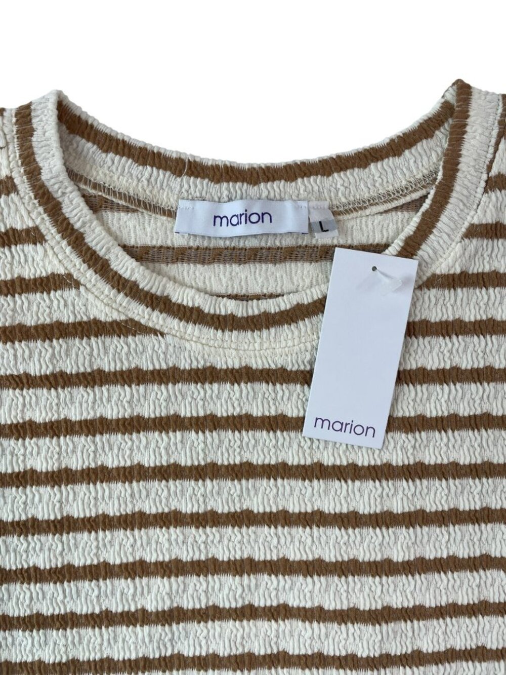 Marion 2-PIECE-SET Brown White Textured Top & Shorts Lounge Set Wmn's Size L NWT - Picture 6 of 12